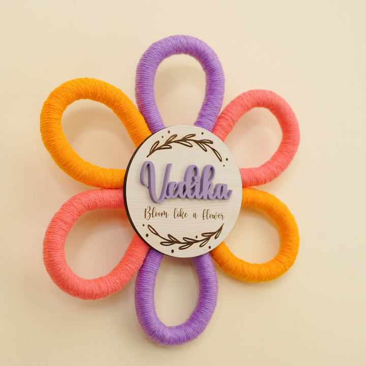 Personalized Handmade Macrame Flower Bloom Kids Name Plate With 3D Letters