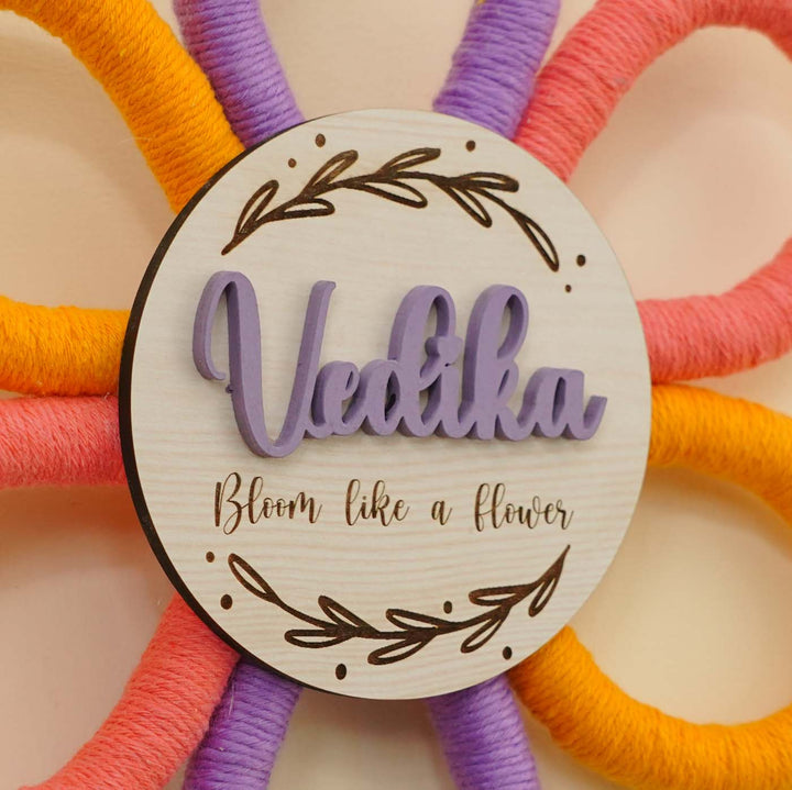 Personalized Handmade Macrame Flower Bloom Kids Name Plate With 3D Letters