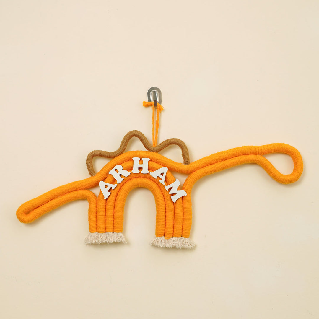 Personalized Handmade Macrame Dinosaur Kids Name Plate With 3D Letters