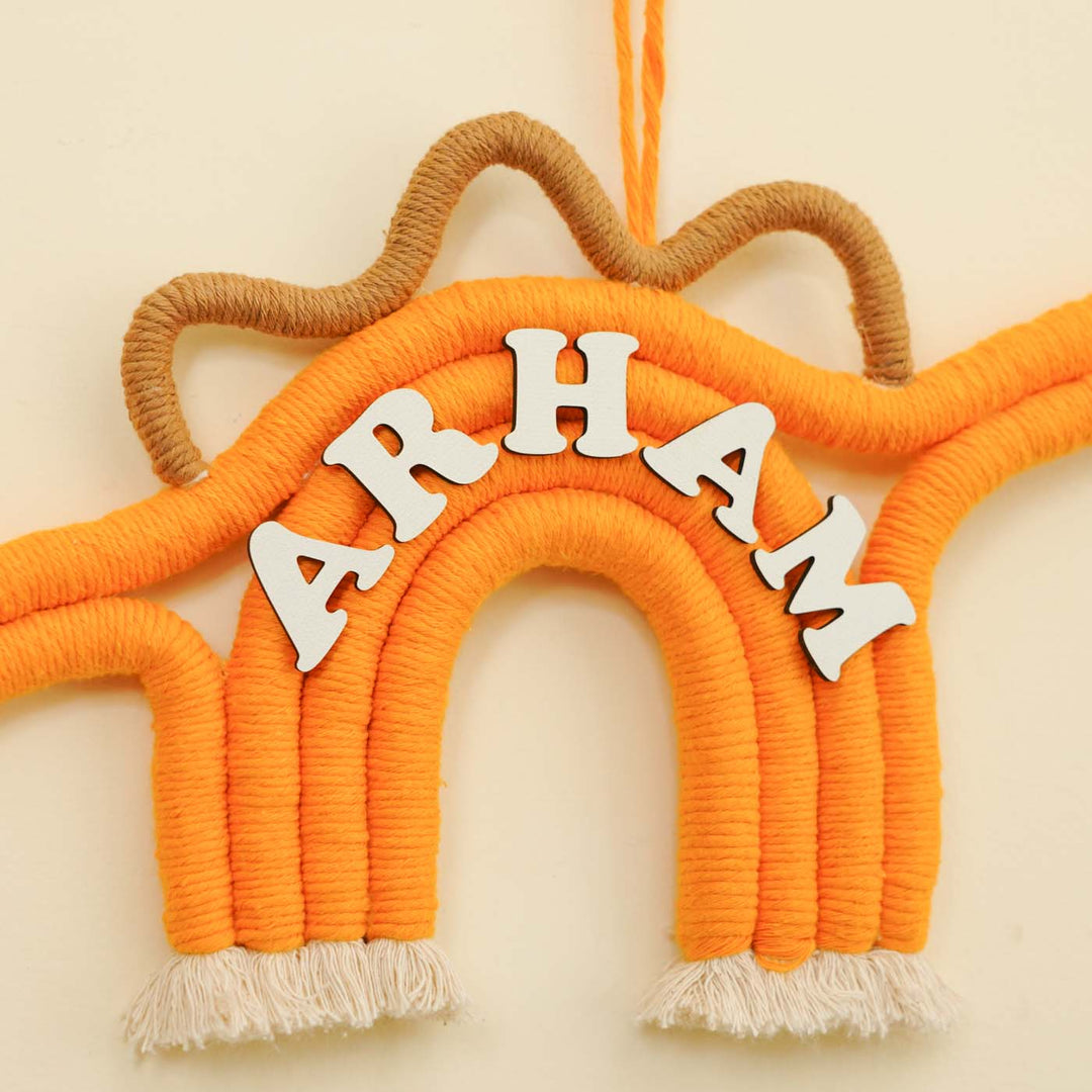 Personalized Handmade Macrame Dinosaur Kids Name Plate With 3D Letters