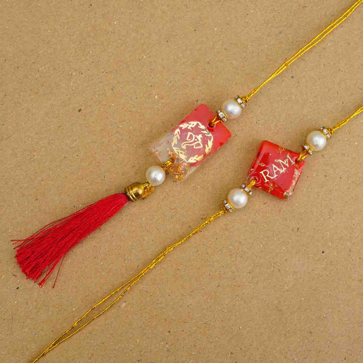 Personalized Handmade Red Resin Bhaiya Bhabhi Rakhi With Roli Chawal | Set of 2