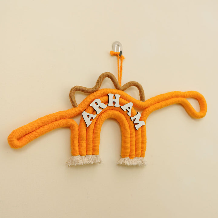 Personalized Handmade Macrame Dinosaur Kids Name Plate With 3D Letters