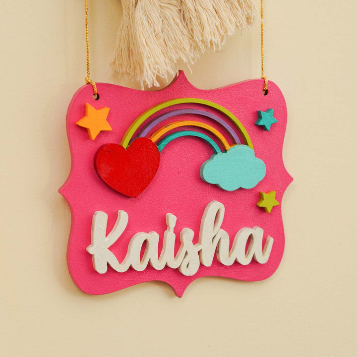 Personalized Handmade Macrame Unicorn Kids Name Plate With 3D Letters