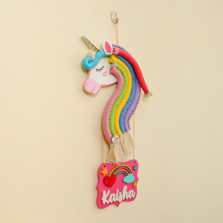 Personalized Handmade Macrame Unicorn Kids Name Plate With 3D Letters