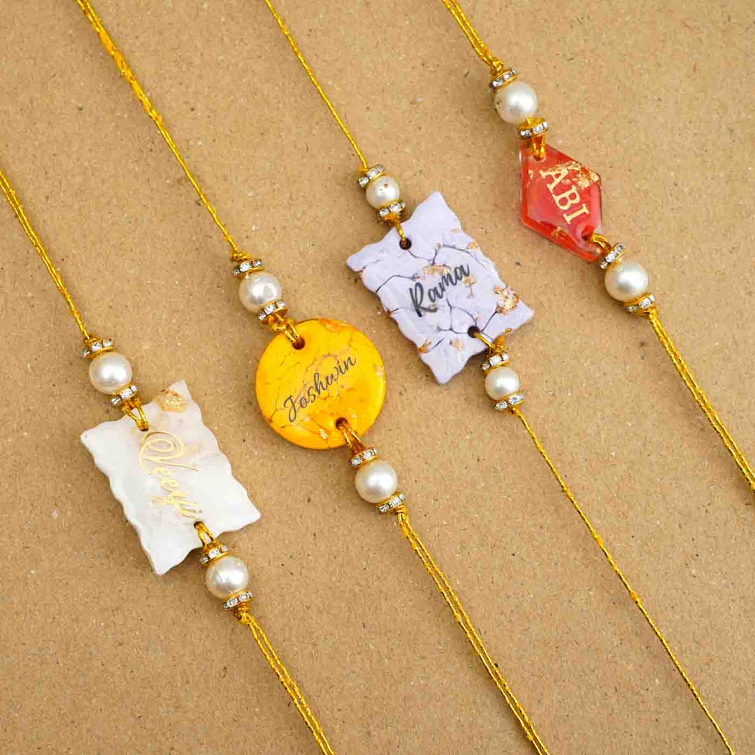 Personalized Handmade Yellow Resin Bhaiya Bhabhi Rakhi With Roli Chawal | Set of 2