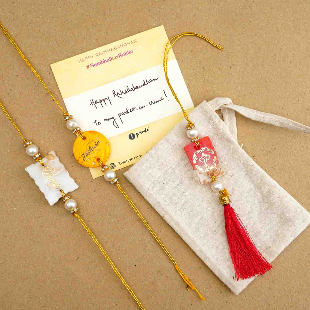 Personalized Handmade Yellow Resin Rakhi With Roli Chawal