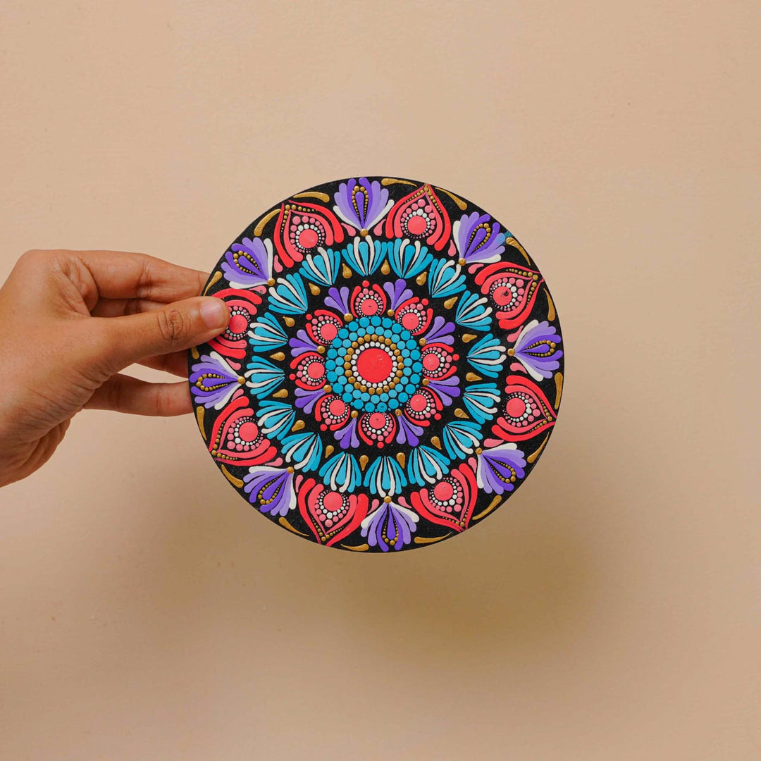 Hand-Painted Multicolor Dot Art Mandala Mdf Wood Wall Plate | 6 Inch