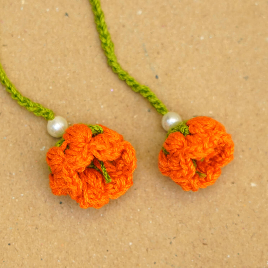 Handmade Crochet Floral Cotton Lumba Rakhi for Bhabhi With Roli Chawal