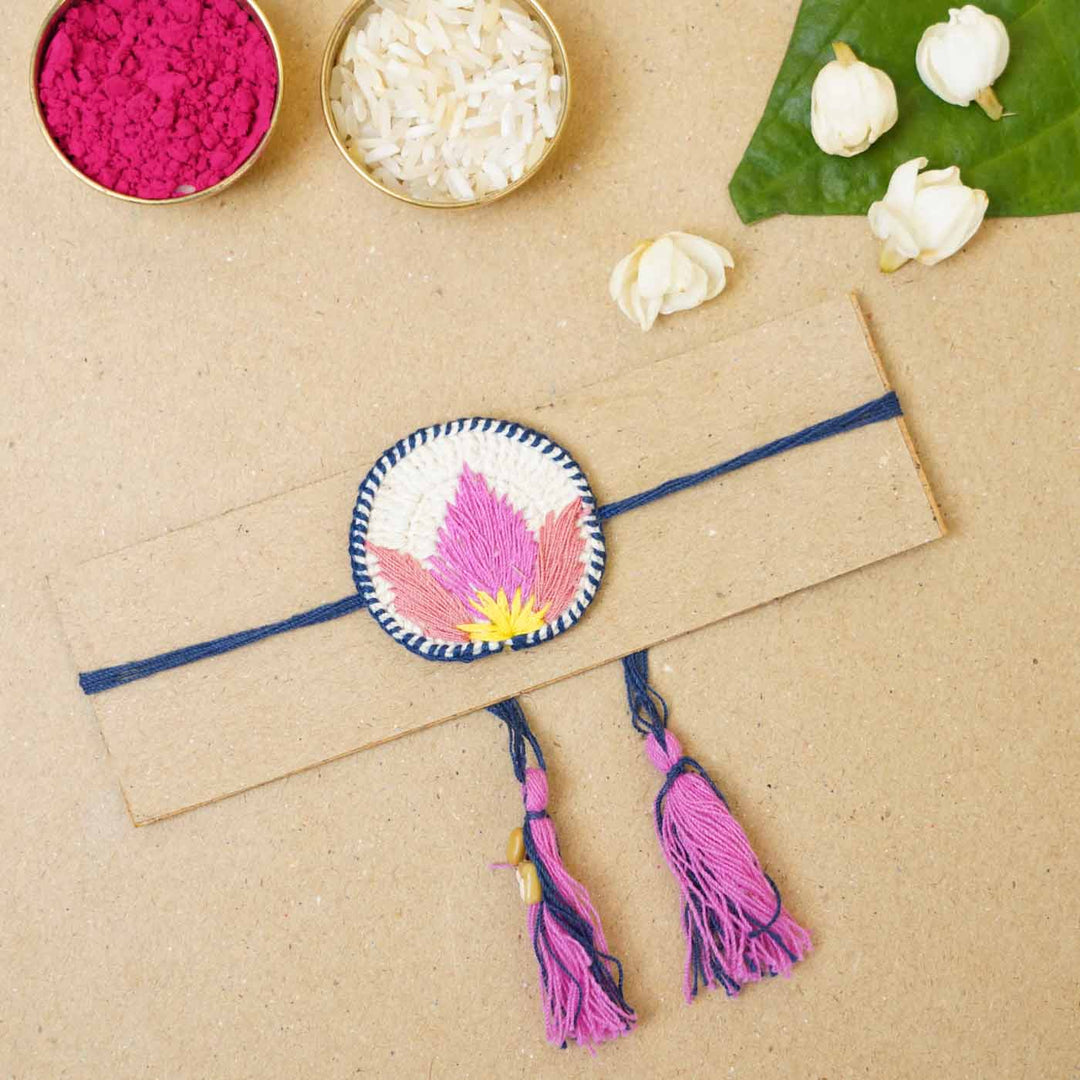 Eco-Friendly Handmade Plantable Lotus Blossom Theme Rakhi With Roli Chawal