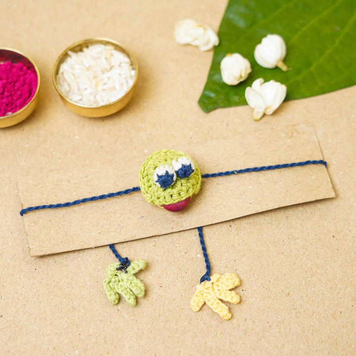 Eco-Friendly Handmade Plantable Frog Theme Kids Rakhi With Roli Chawal