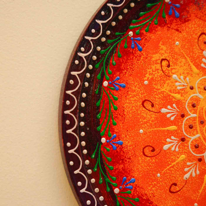 Hand-Painted Red Ornate Wooden Wall Plate | Set Of 3