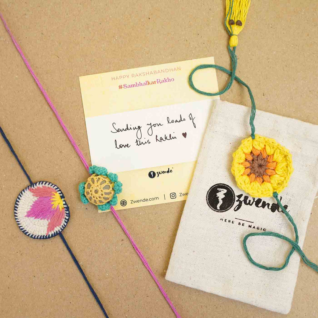 Eco-Friendly Handmade Plantable Sunflower Theme Rakhi With Roli Chawal