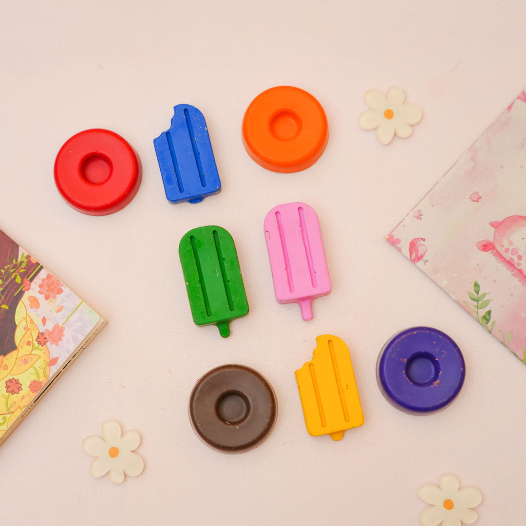 Handmade Candy & Donut Theme Non-Toxic Wax Crayons for Kids | Set Of 8