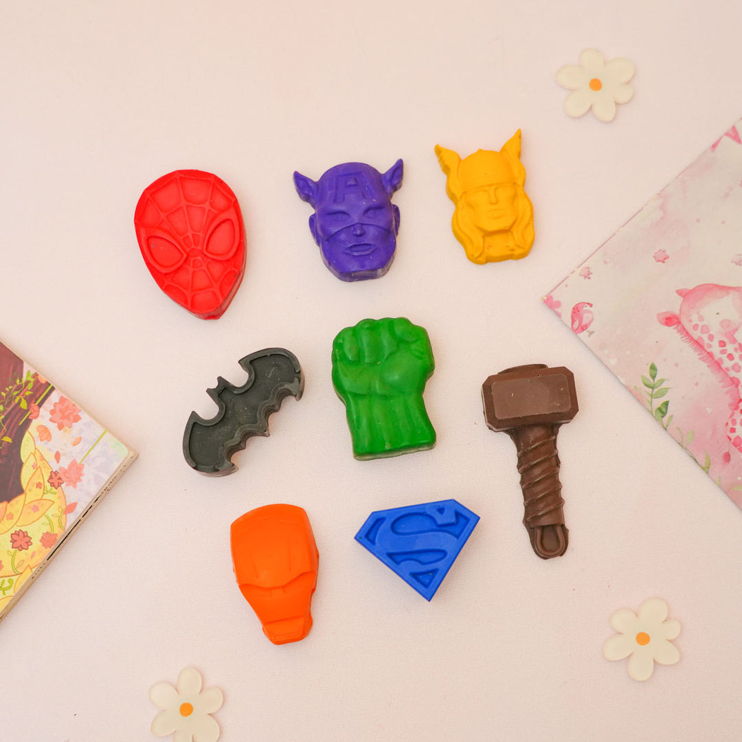 Handmade Superhero Theme Non-Toxic Wax Crayons for Kids | Set Of 8