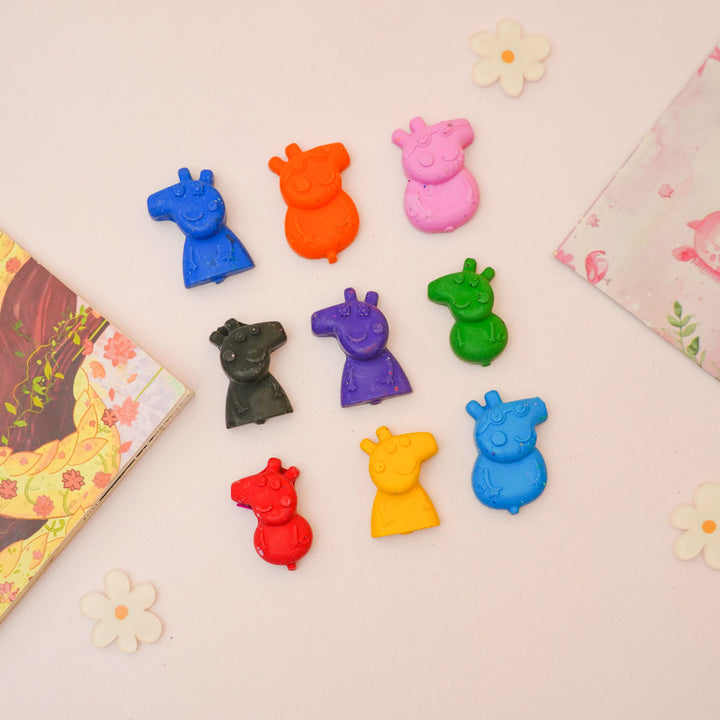 Handmade Peppa Pig Theme Non-Toxic Wax Crayons for Kids | Set Of 10