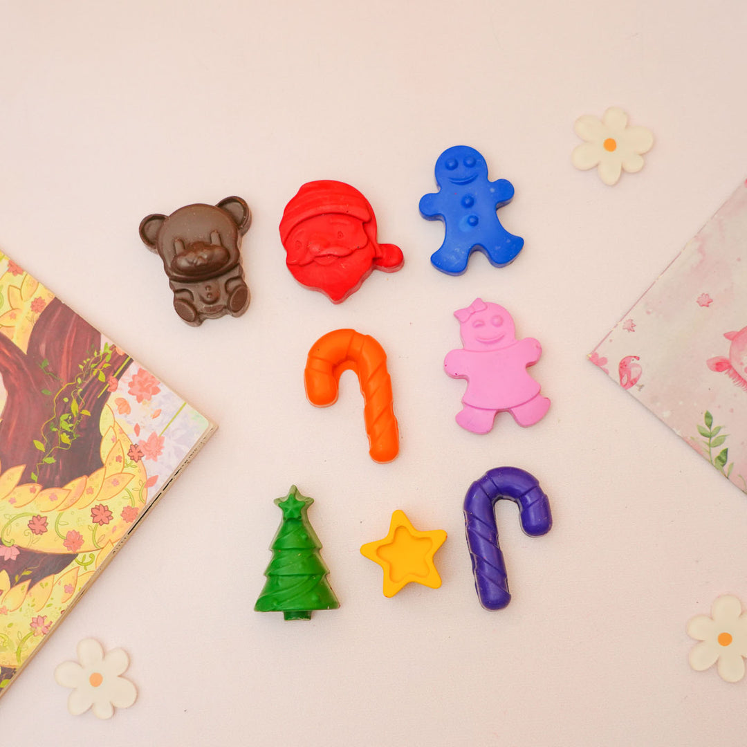 Handmade Christmas Themed Non-Toxic Wax Crayons for Kids | Set Of 8 | Secret Santa Gift