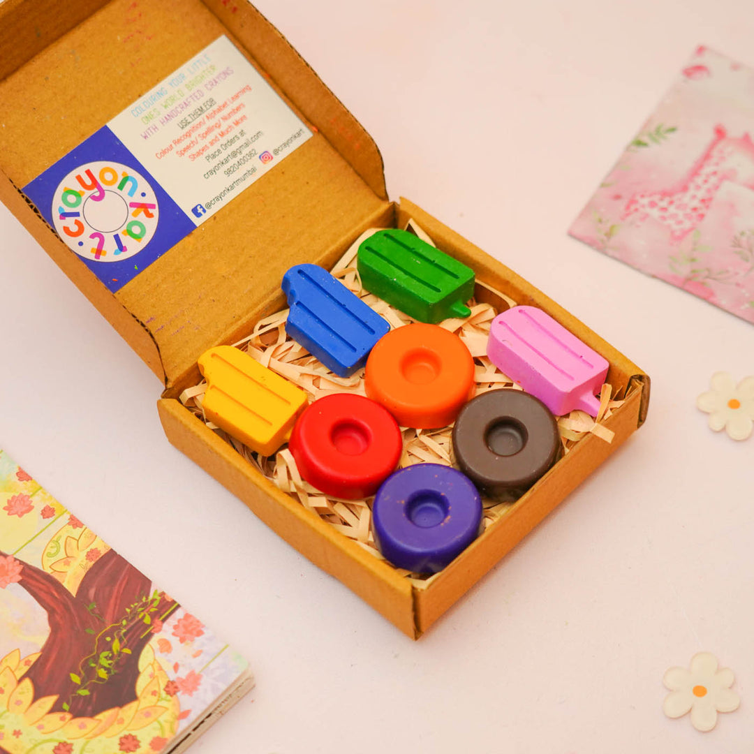 Handmade Candy & Donut Theme Non-Toxic Wax Crayons for Kids | Set Of 8