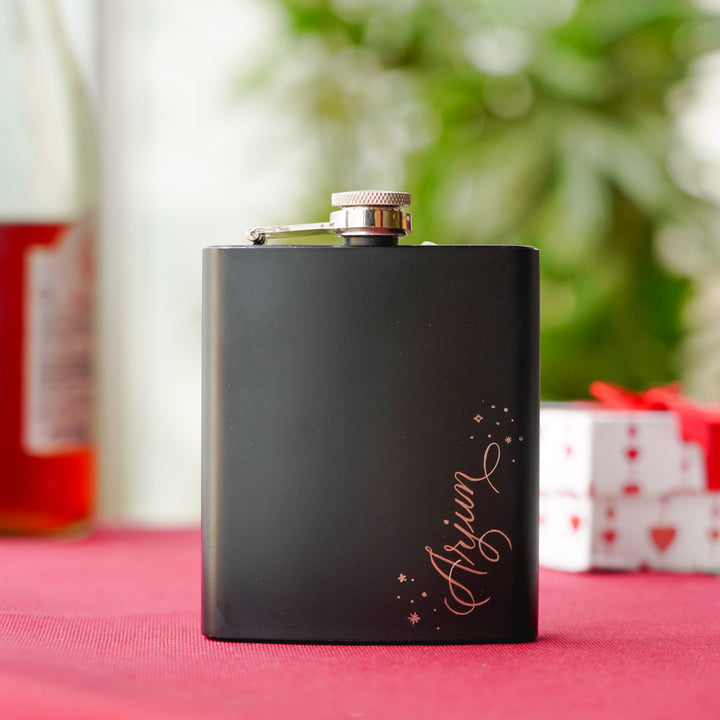 Personalized Black Engraved Steel Hip Flask