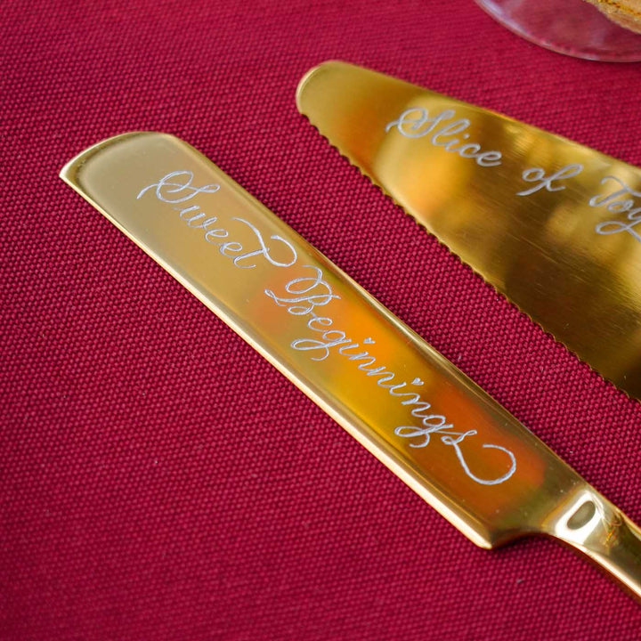 Personalized Gold Colour Steel Knife and Spatula | Set of 2