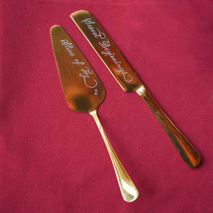 Personalized Gold Colour Steel Knife and Spatula | Set of 2