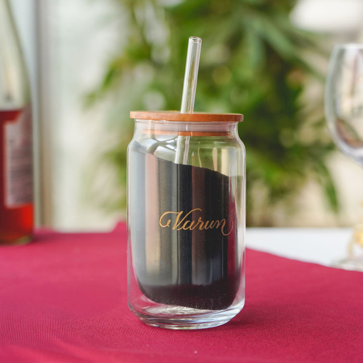 Personalized Engraved Glass Sipper With Straw