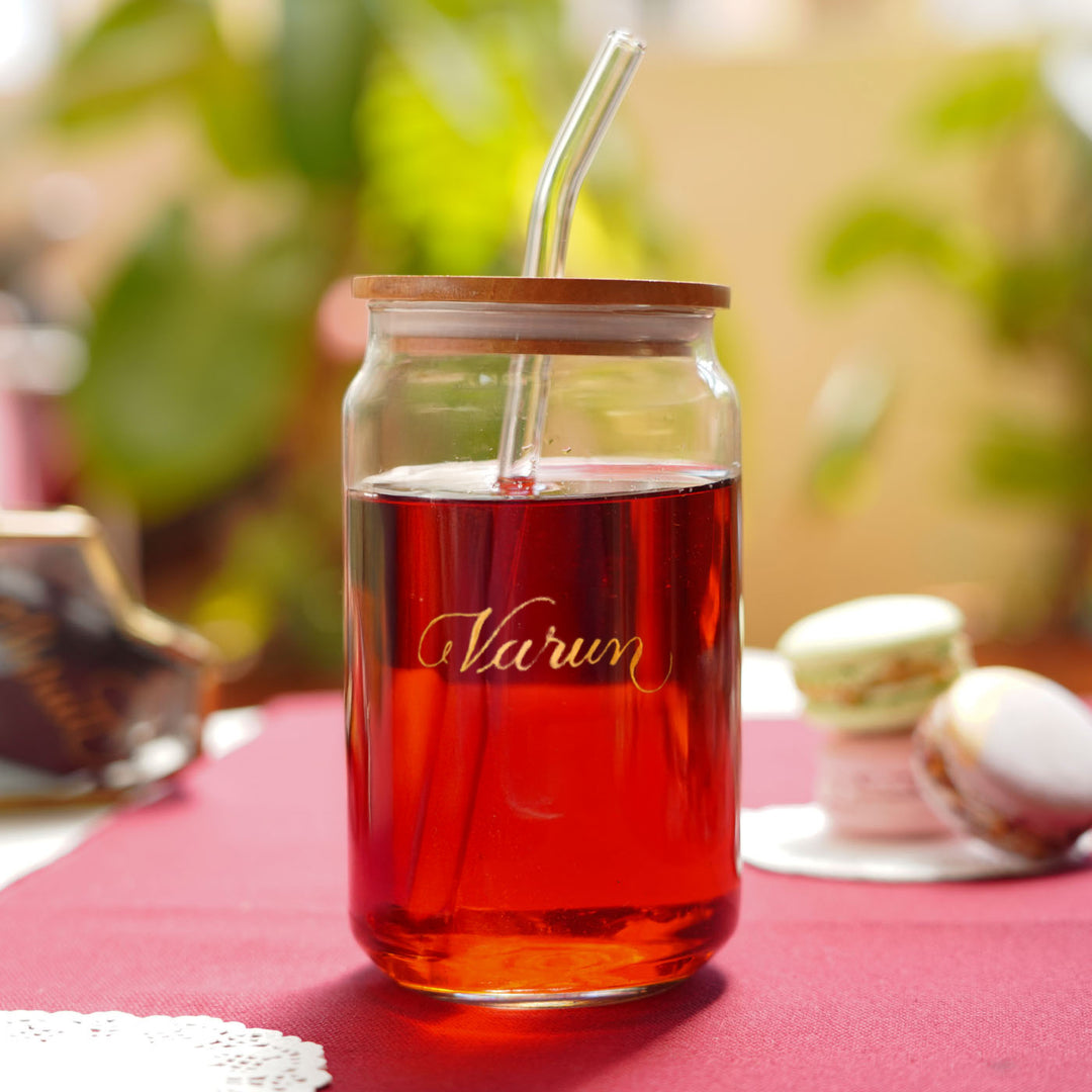 Personalized Engraved Glass Sipper With Straw