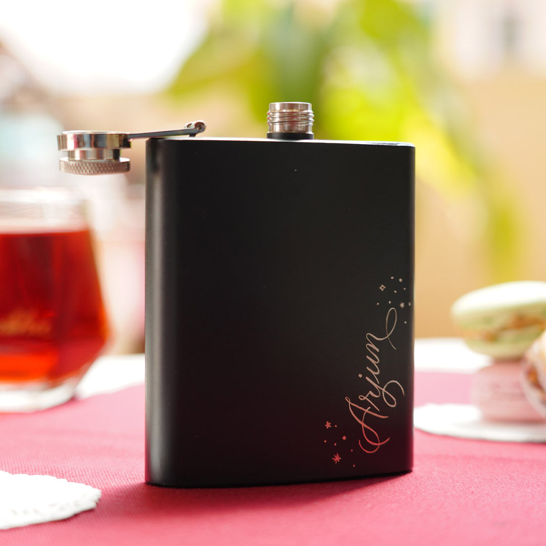 Personalized Black Engraved Steel Hip Flask