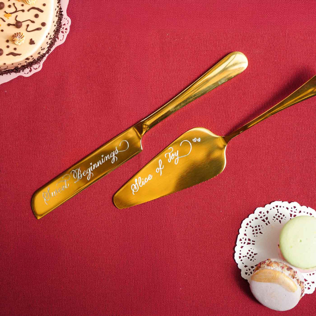 Personalized Gold Colour Steel Knife and Spatula | Set of 2