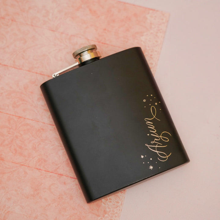 Personalized Black Engraved Steel Hip Flask