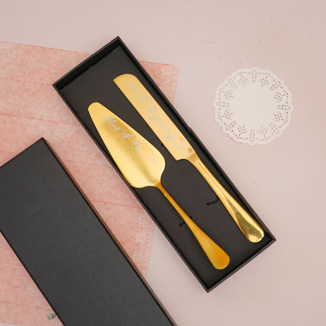 Personalized Gold Colour Steel Knife and Spatula | Set of 2