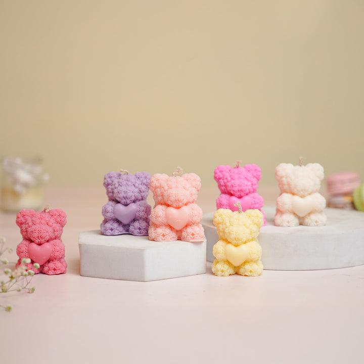 Handmade Cute Teddy Bear Shaped Soy Wax Candles | Set Of 3