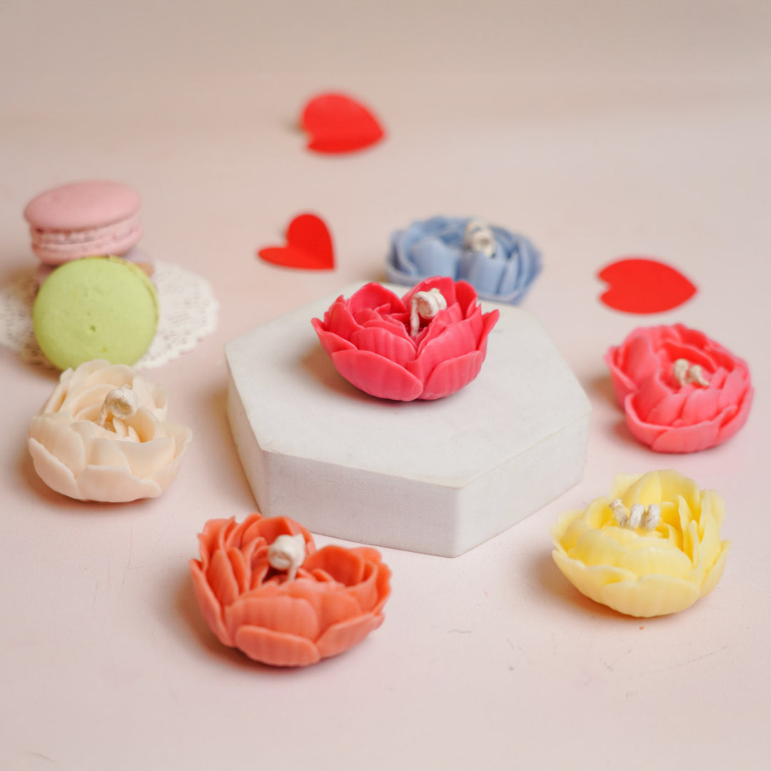 Handmade Rose Flower Theme Heart Shaped Soy Wax Candles | Set Of 3