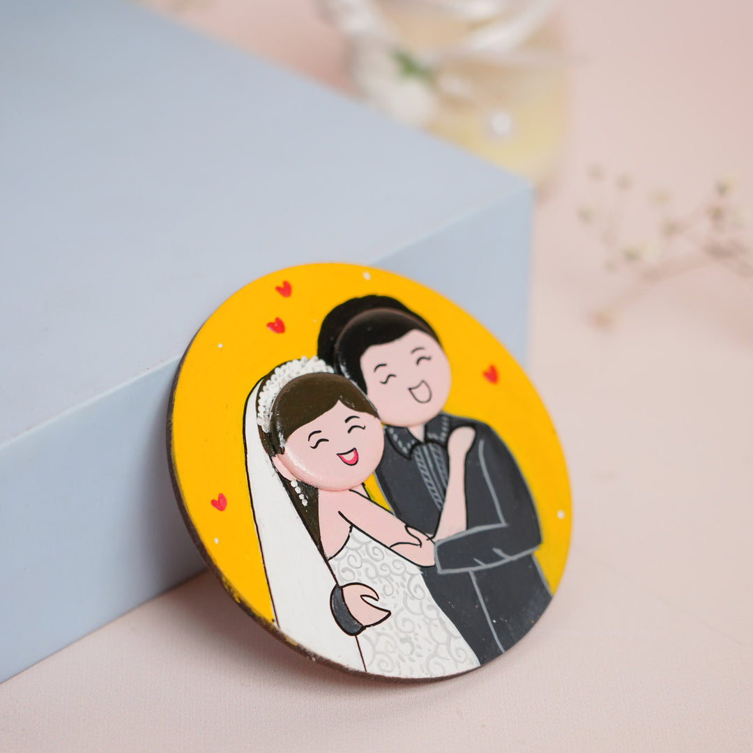 Photo Personalized Pebble Art Couples Magnet With Yellow Background