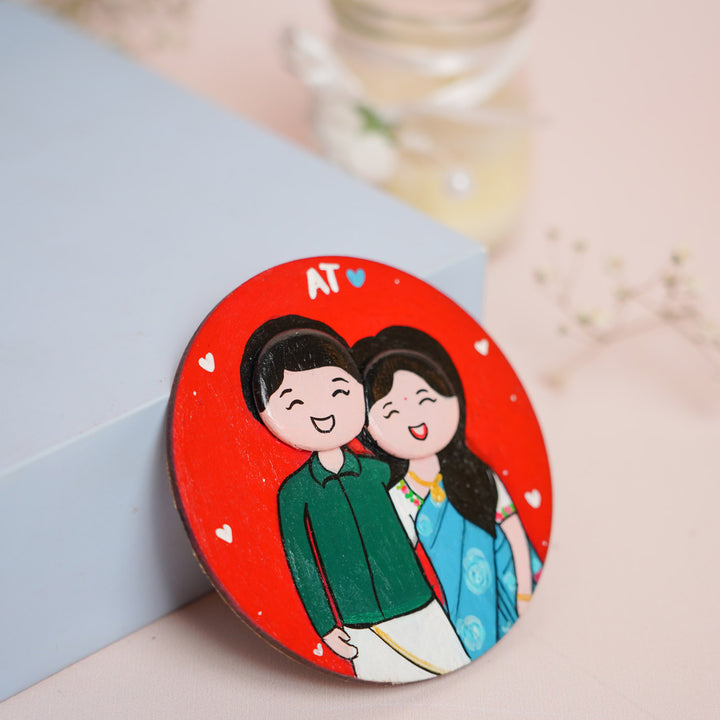 Photo Personalized Pebble Art Couples Magnet With Red Background