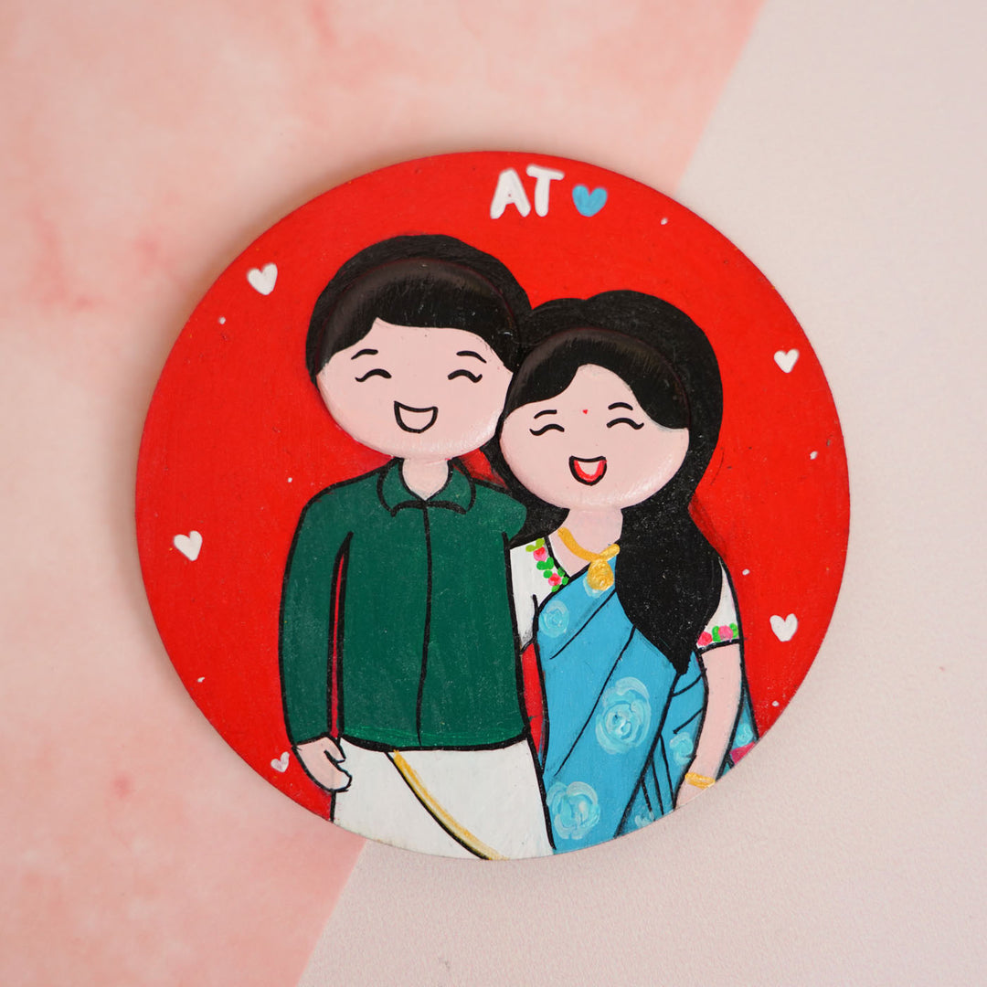 Photo Personalized Pebble Art Couples Magnet With Red Background