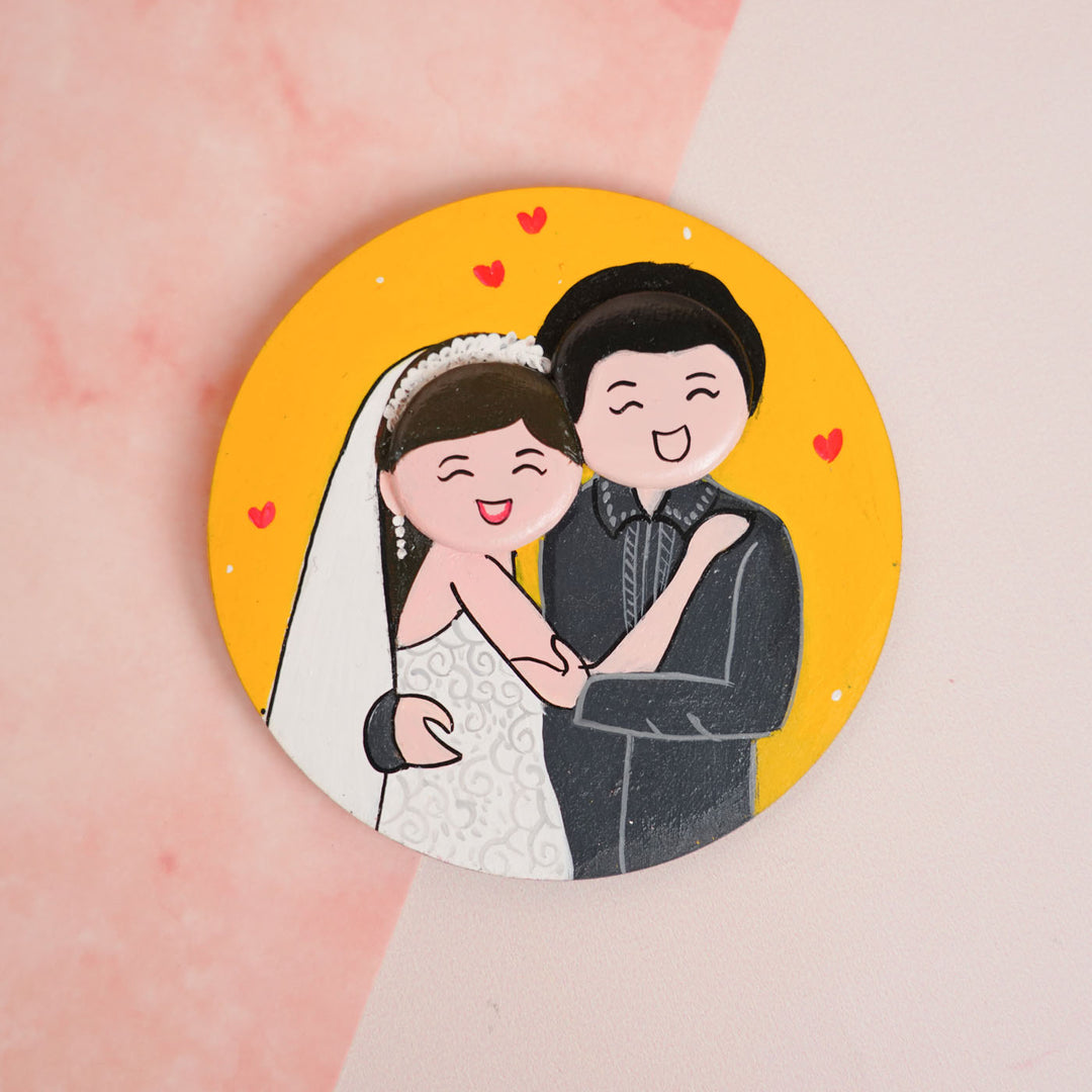 Photo Personalized Pebble Art Couples Magnet With Yellow Background