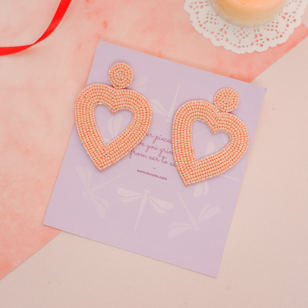 Hand Embroidered Hearty Heart Sequin Earrings