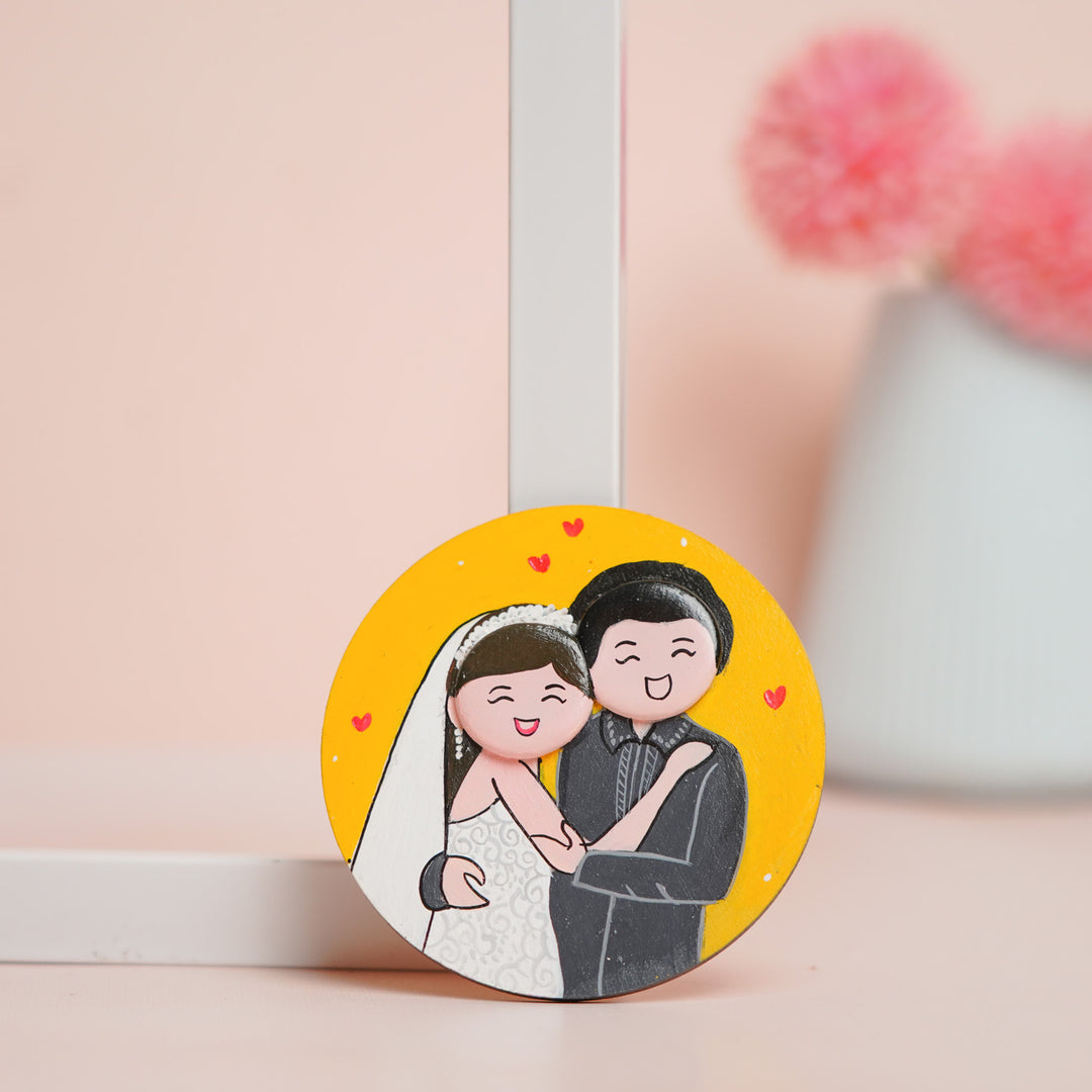 Photo Personalized Pebble Art Couples Magnet With Yellow Background