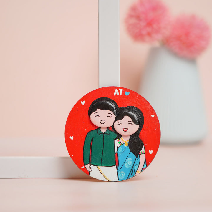 Photo Personalized Pebble Art Couples Magnet With Red Background