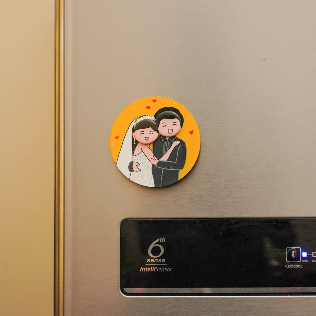 Photo Personalized Pebble Art Couples Magnet With Yellow Background