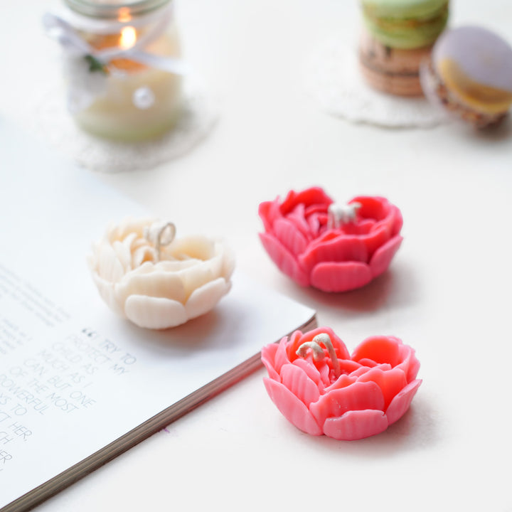 Handmade Rose Flower Theme Heart Shaped Soy Wax Candles | Set Of 3