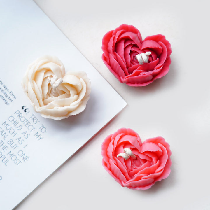 Handmade Rose Flower Theme Heart Shaped Soy Wax Candles | Set Of 3