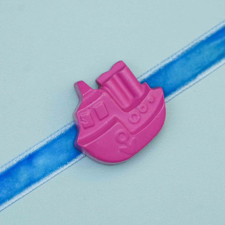 Handmade Ship Crayon Kids Rakhi With Roli Chawal