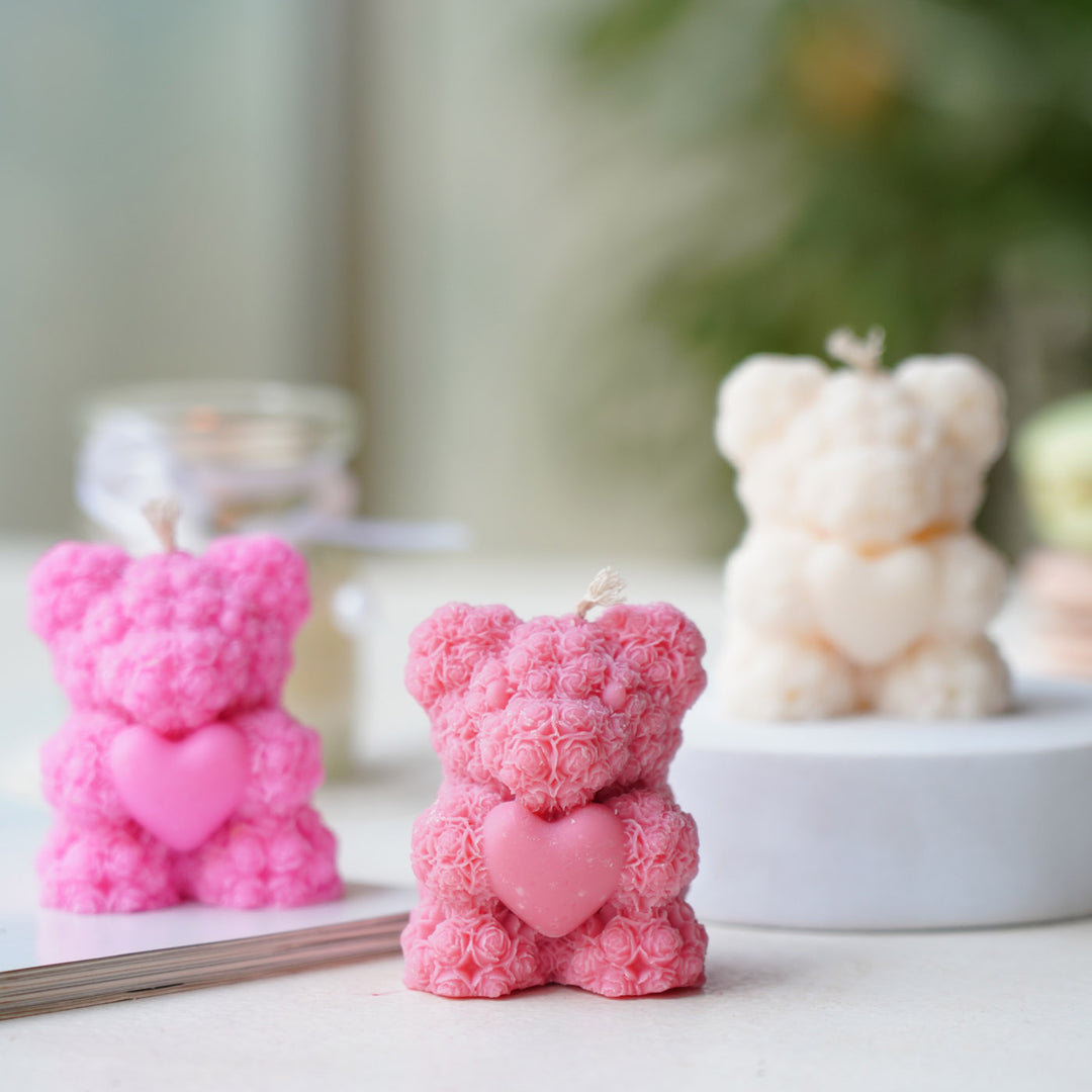 Handmade Cute Teddy Bear Shaped Soy Wax Candles | Set Of 3