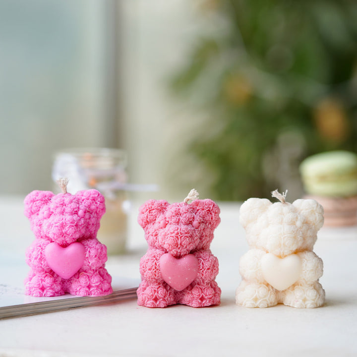 Handmade Cute Teddy Bear Shaped Soy Wax Candles | Set Of 3