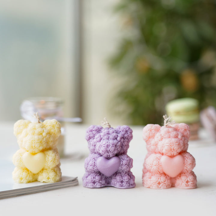 Handmade Cute Teddy Bear Shaped Soy Wax Candles | Set Of 3