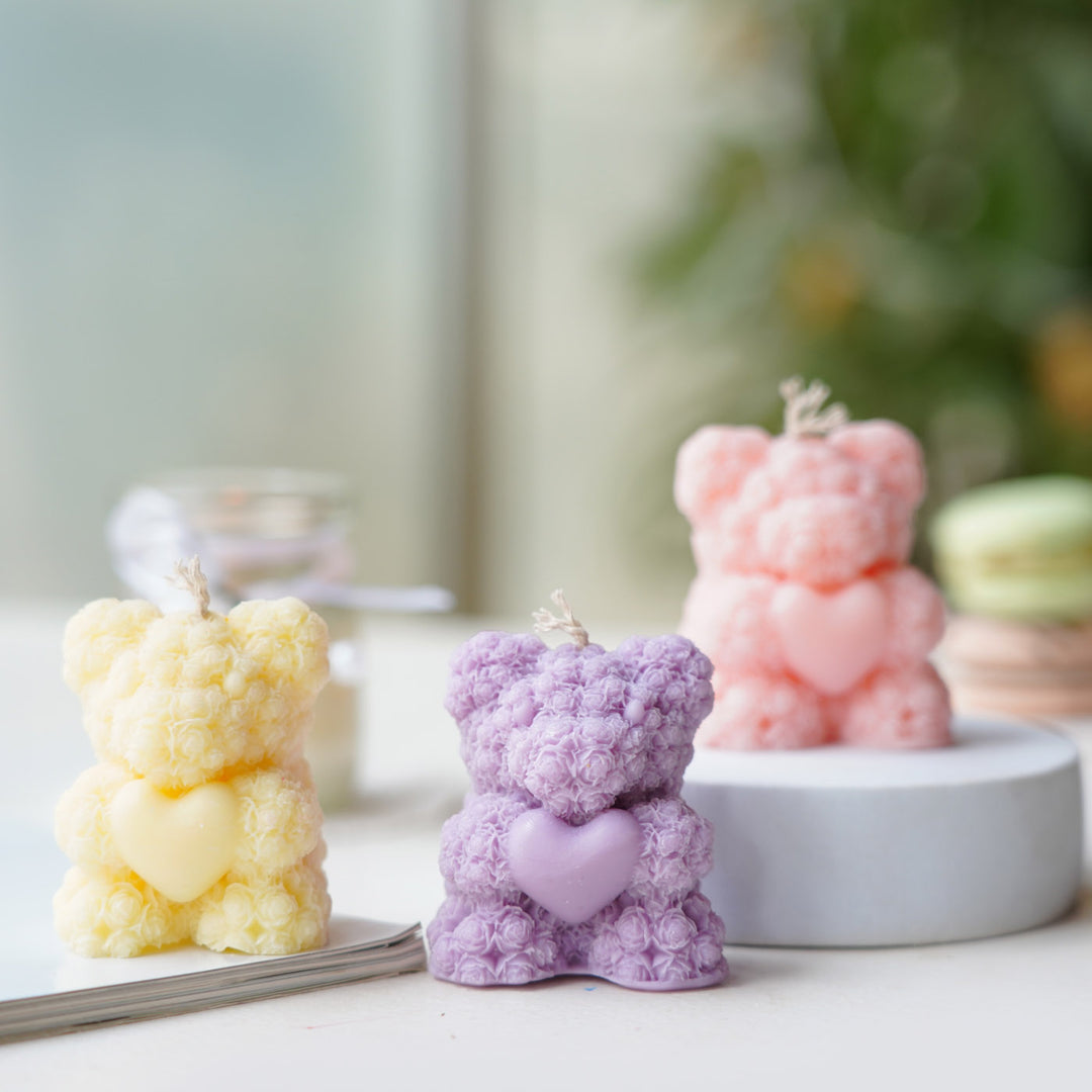 Handmade Cute Teddy Bear Shaped Soy Wax Candles | Set Of 3