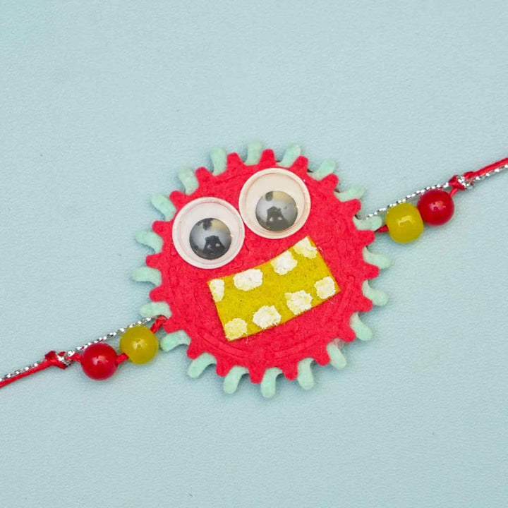 Handmade Monster Theme Felt Kids Rakhi With Roli Chawal