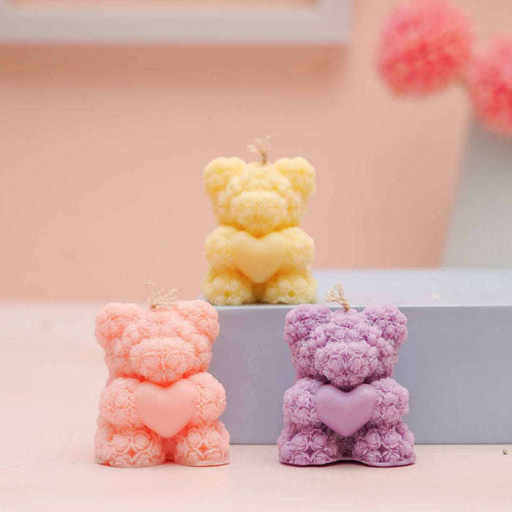 Handmade Cute Teddy Bear Shaped Soy Wax Candles | Set Of 3