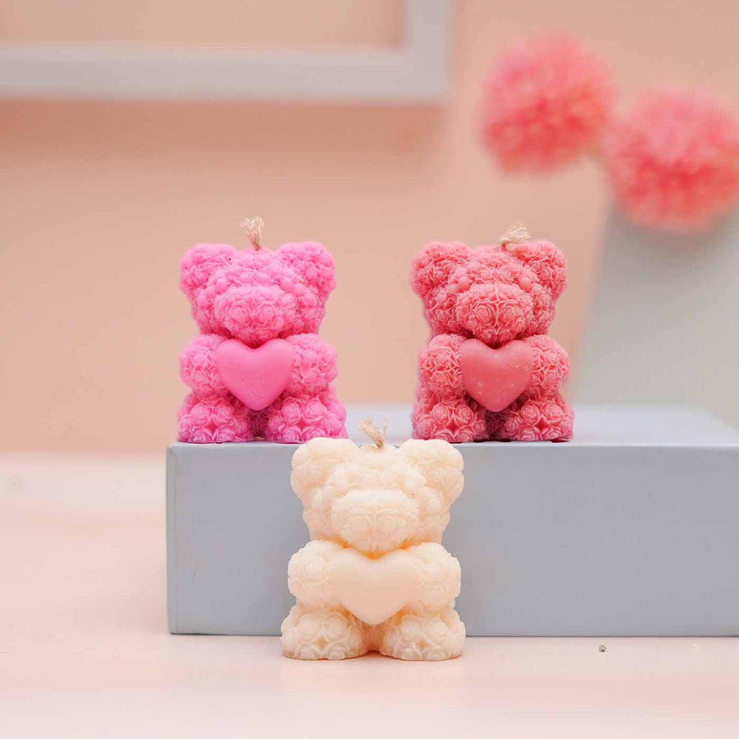 Handmade Cute Teddy Bear Shaped Soy Wax Candles | Set Of 3